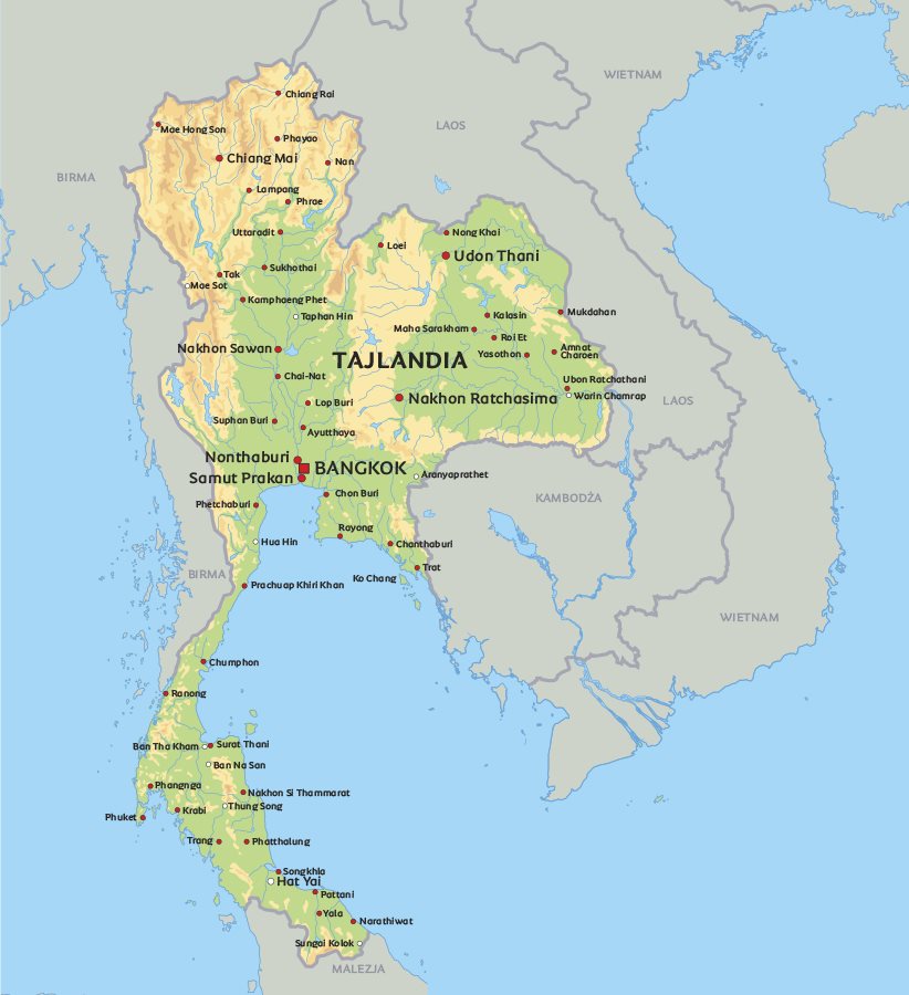 tajlandia mapa Mapa Tajlandia: zobacz usytuowanie Bangkok, Chiang Mai, Hua Hin