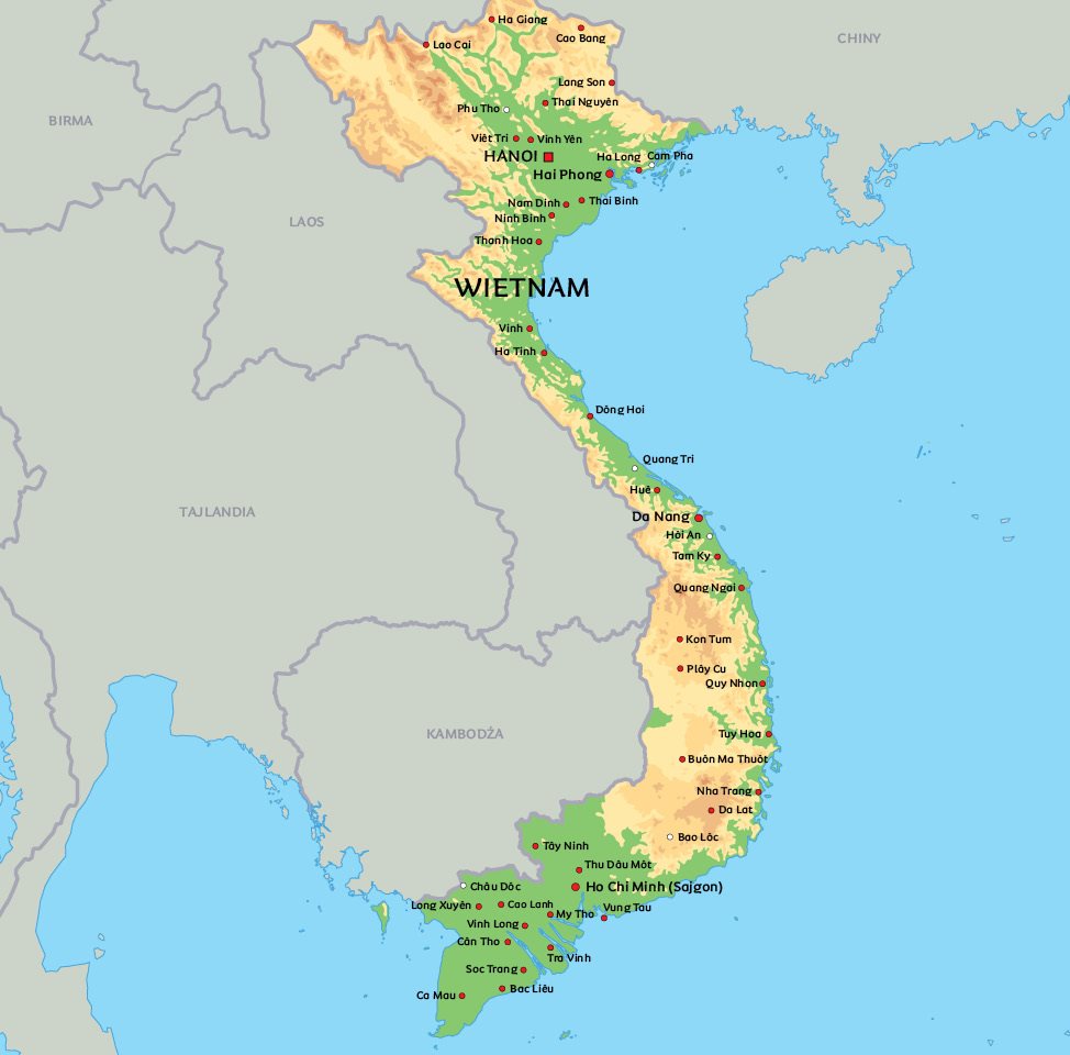 wietnam mapa Mapa Wietnam: zobacz usytuowanie Hanoi