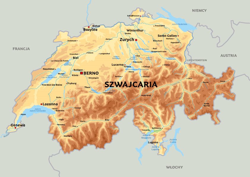Mapa Szwajcarii Zob M In Polozenie Berna Bazylei I Zurychu