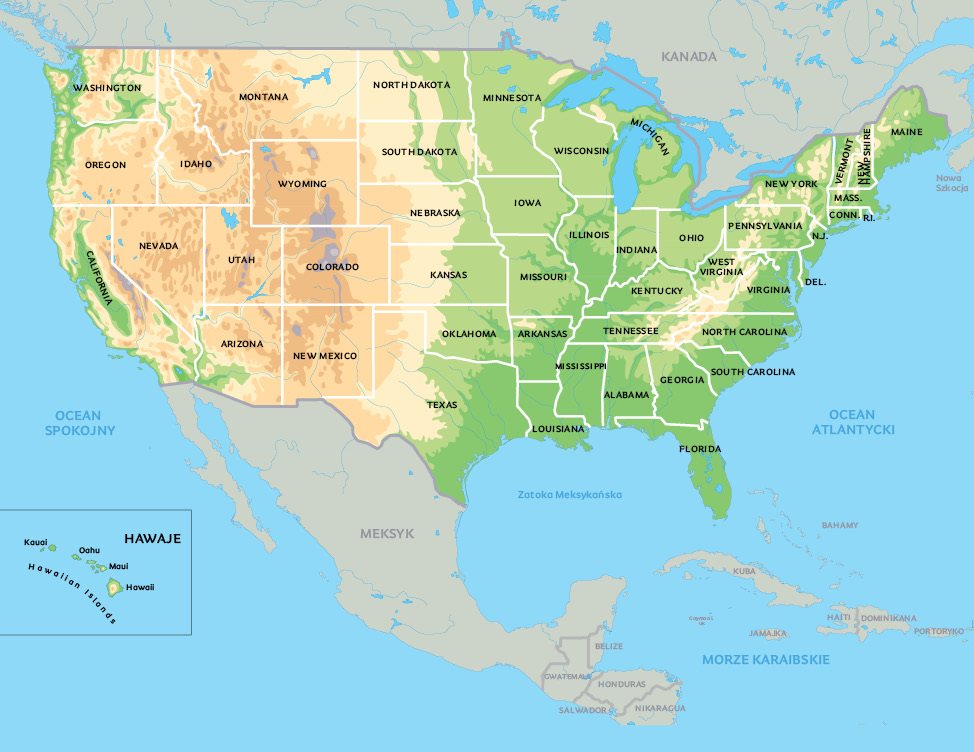 mapa usa Mapa USA: zobacz usytuowanie Los Angeles, Nowego Orleanu i Nowego  mapa usa