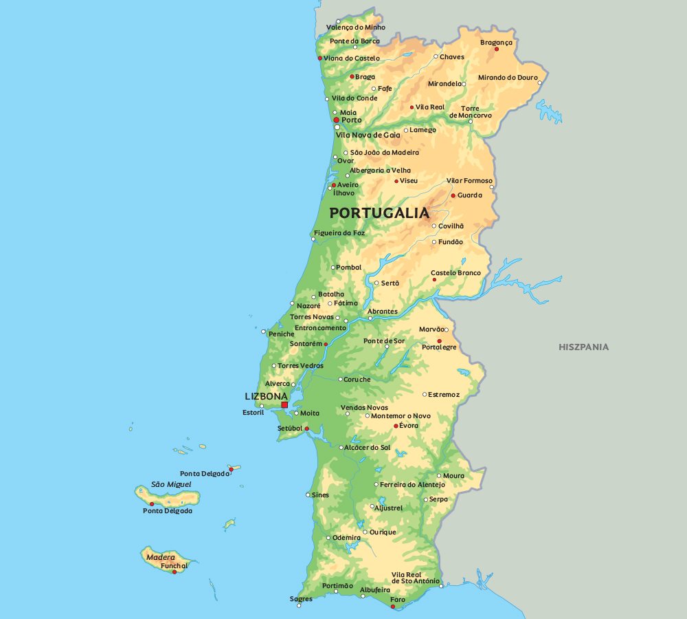 Mapa Portugalia: zobacz położenie Lizbony i Fatimy