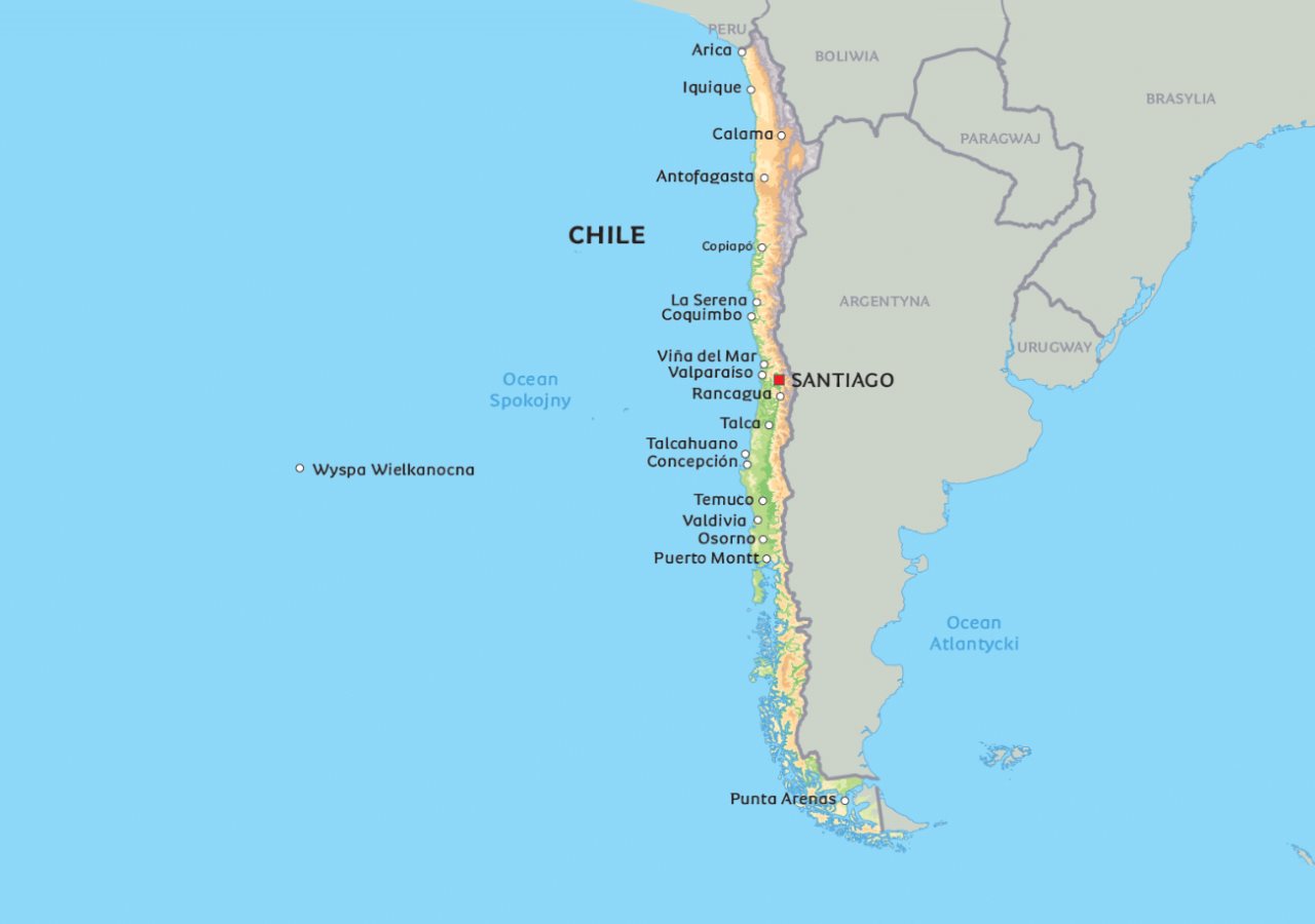 Mapa Chile: Poniżej możesz zobaczyć mapę Chile. Zobacz położenie