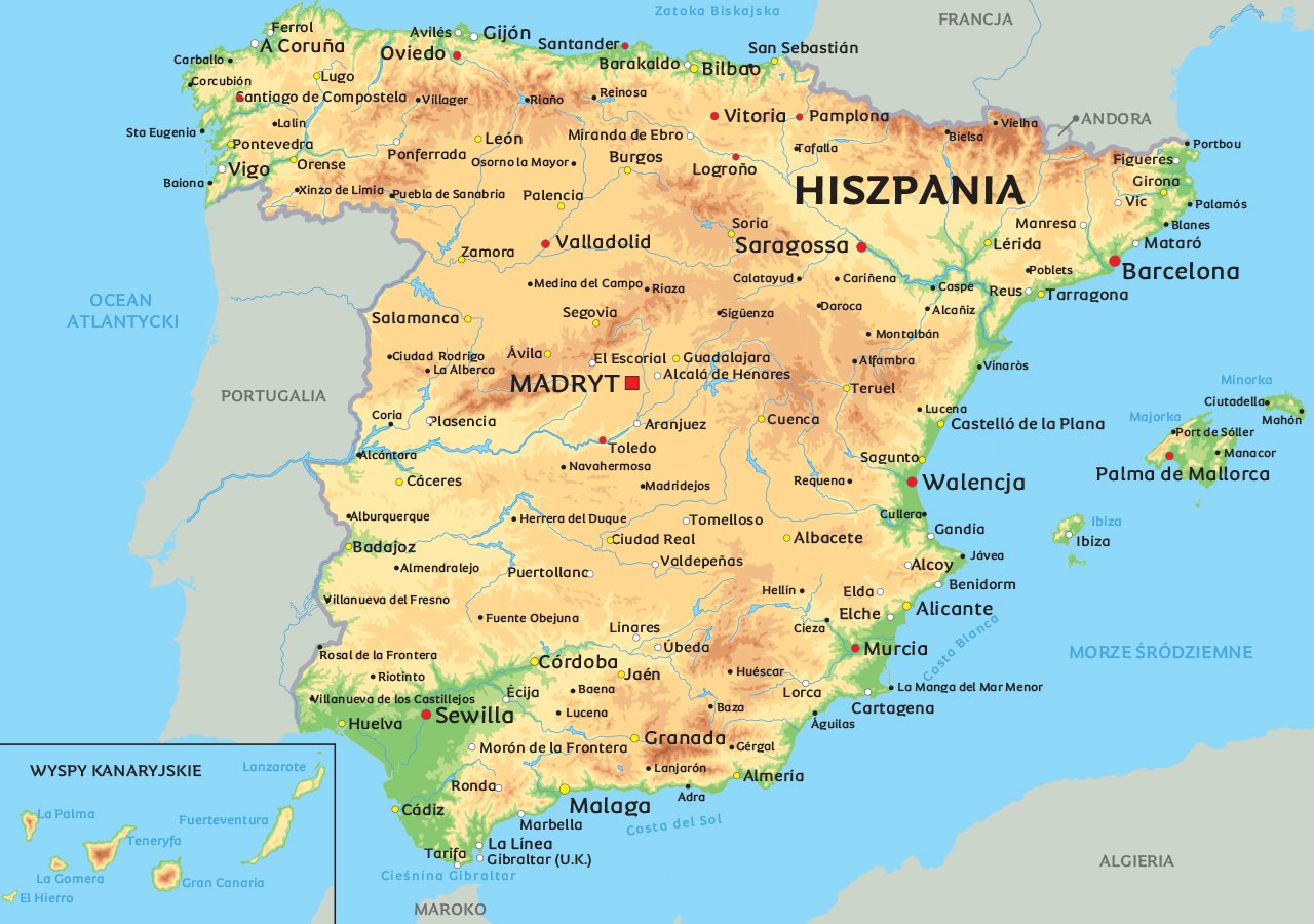 hiszpania mapa kraju Mapa Hiszpanii hiszpania mapa kraju